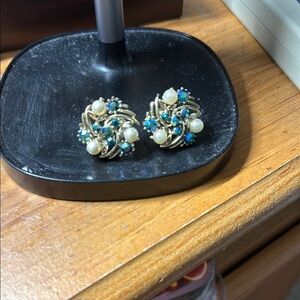 Gold and Blue Turquoise Earrings